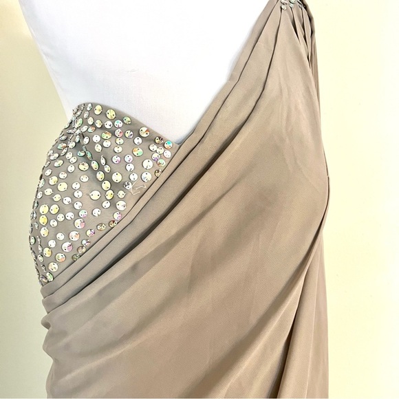 NWT JJ’s HOUSE Plus 24W Silver sequins draped gown sari bridemaids maxi dress - Picture 3 of 9
